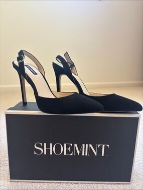 Shoemint Black Pointed-Toe Slingback Stilettos